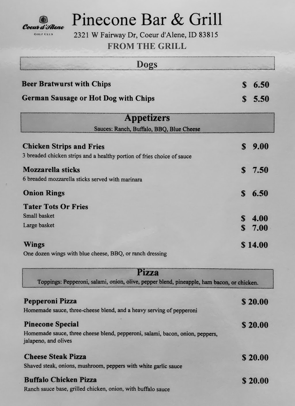 The Pinecone Grill | restaurant | 2321 Fairway Dr, Coeur dAlene, ID 83815, USA | 2086676305 OR +1 208-667-6305