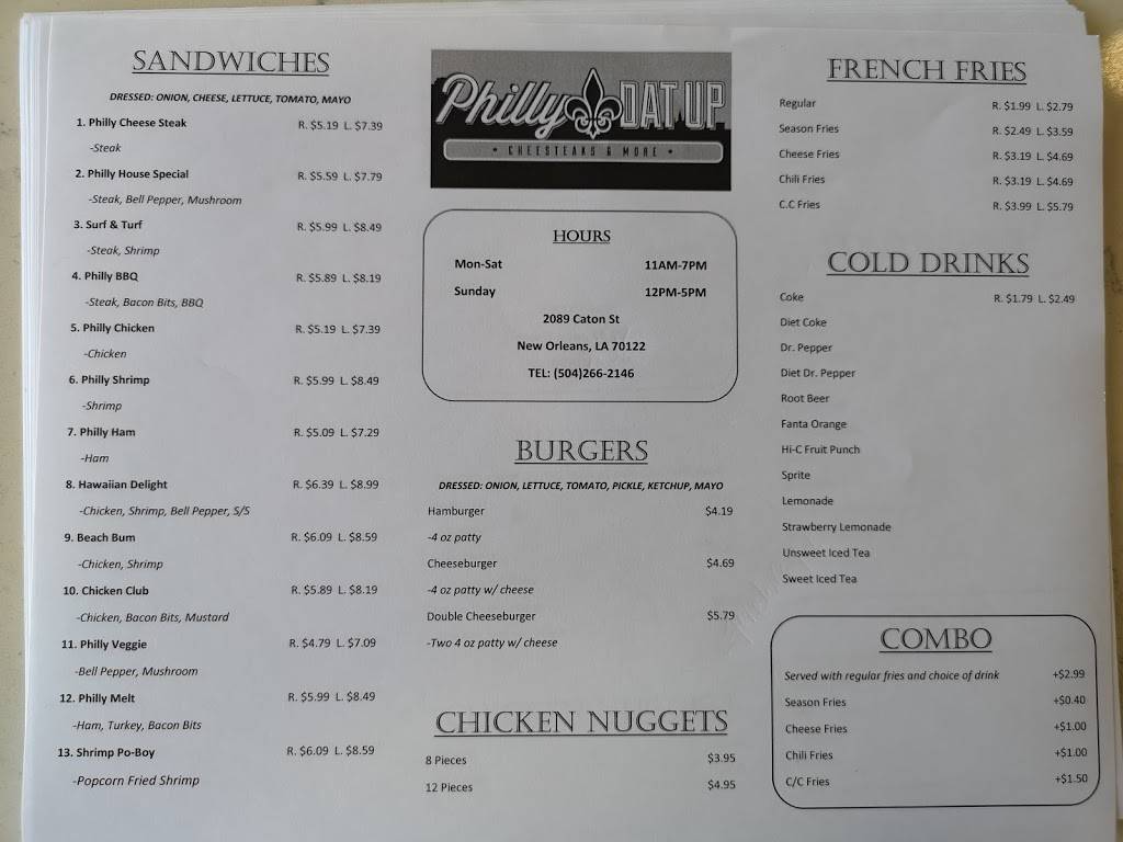 Philly Dat Up | restaurant | 2089 Caton St, New Orleans, LA 70122, USA | 5042662146 OR +1 504-266-2146