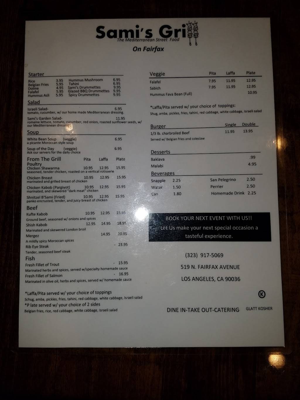 Samis grill | restaurant | 519 N Fairfax Ave, Los Angeles, CA 90036, USA | 3239175069 OR +1 323-917-5069