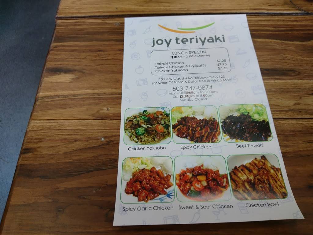 Joy Teriyaki | restaurant | 1300 SW Oak St a1, Hillsboro, OR 97123, USA | 5037470874 OR +1 503-747-0874