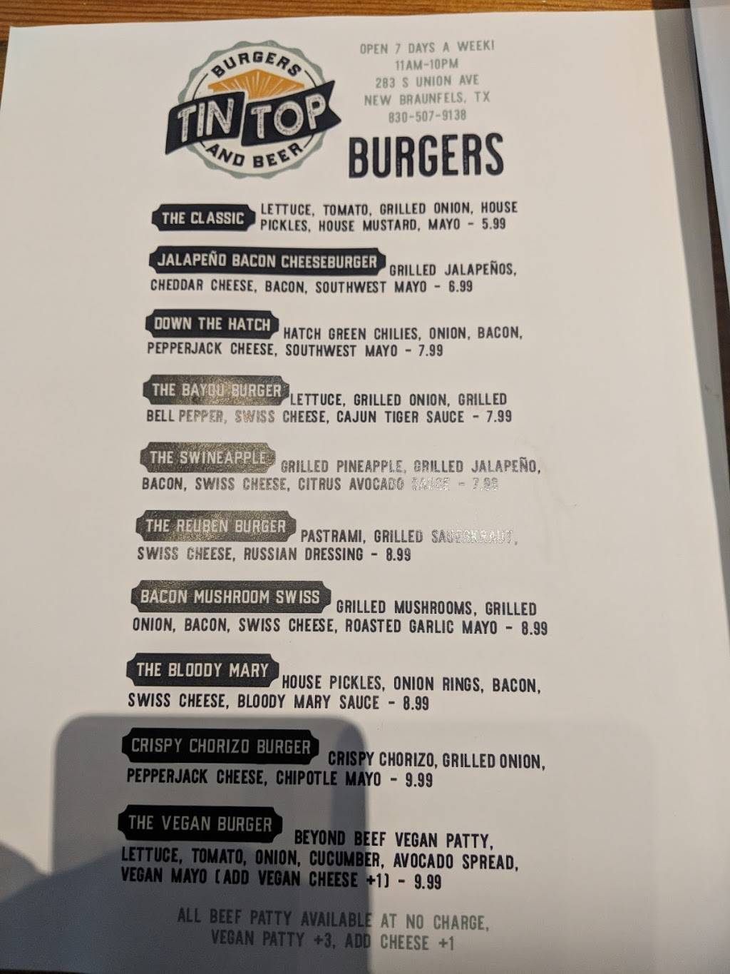 The Tin Top | restaurant | 283 S Union Ave, New Braunfels, TX 78130, USA | 8305079138 OR +1 830-507-9138