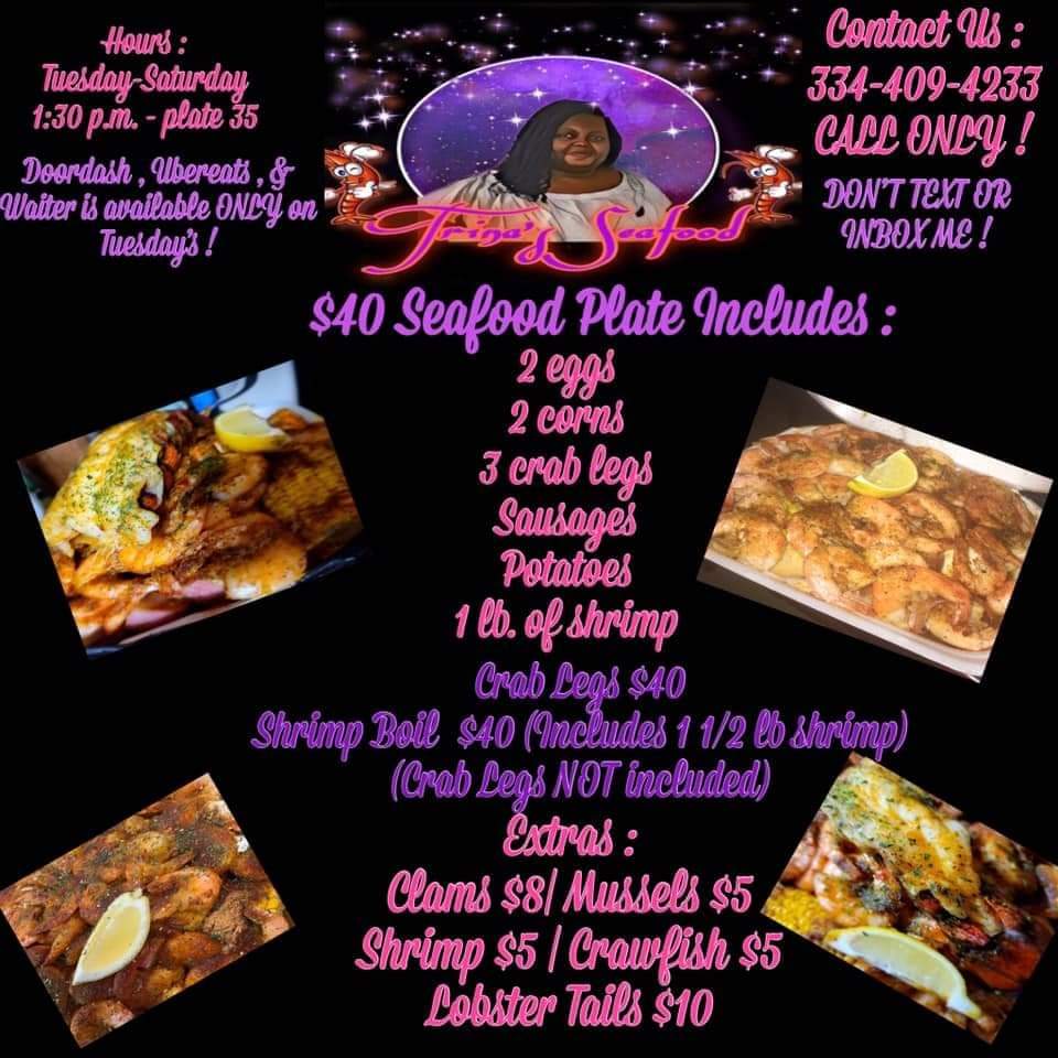 TRINAS SEAFOOD AND MORE | restaurant | 3400 McGehee Rd, Montgomery, AL 36111, USA | 3344094233 OR +1 334-409-4233