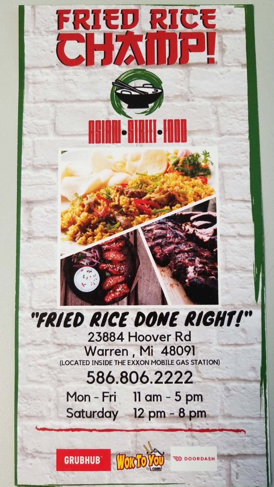 Fried Rice Champ | restaurant | 23884 Hoover Rd, Warren, MI 48089, USA | 5868062222 OR +1 586-806-2222