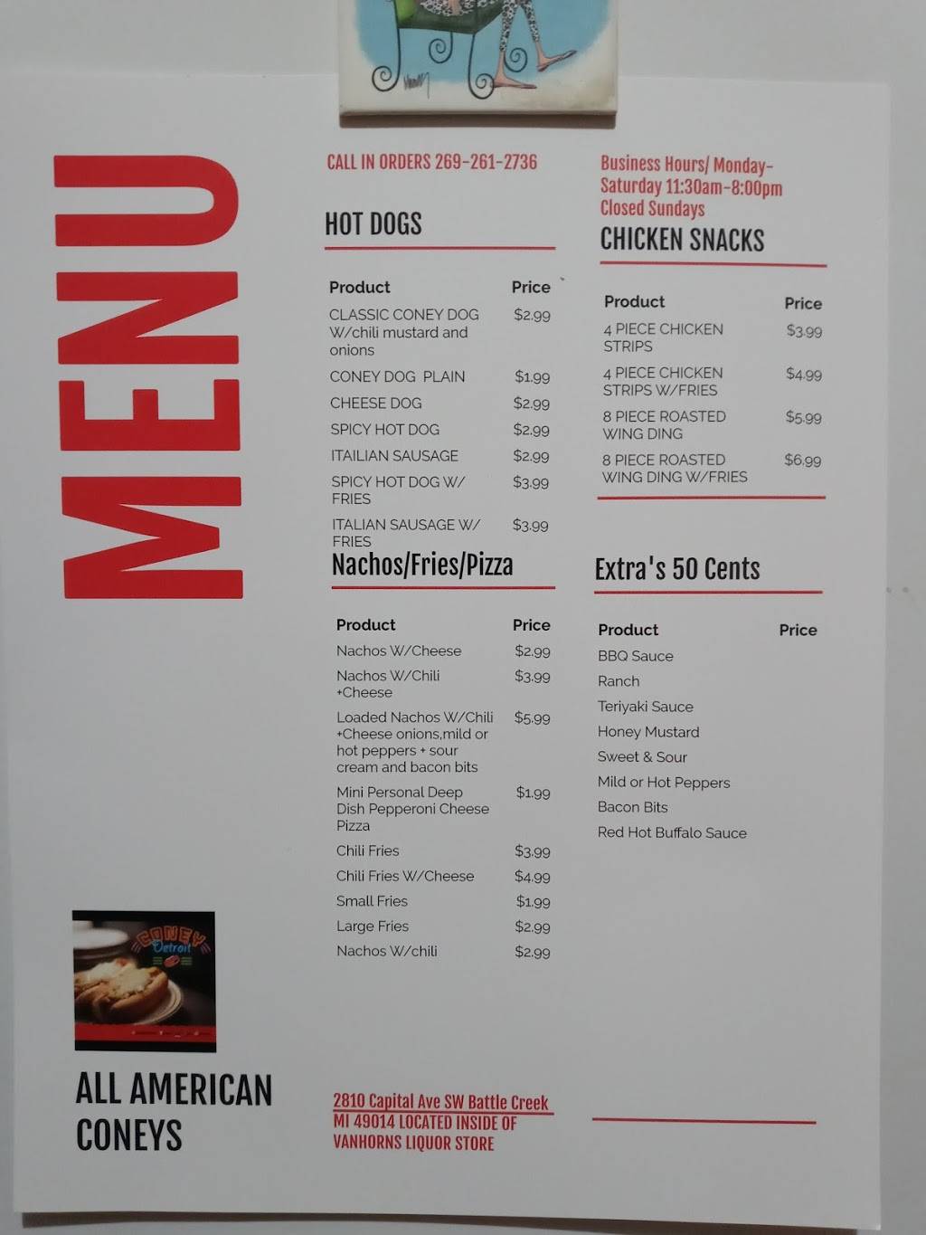 ALL AMERICAN CONEYS | restaurant | 2810 Capital Ave SW, Battle Creek, MI 49015, USA | 2692612736 OR +1 269-261-2736