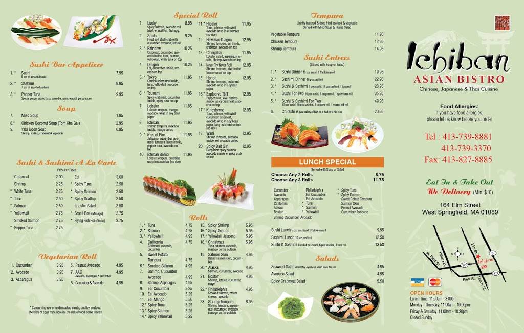 Ichiban | restaurant | 164 Elm St, West Springfield, MA 01089, USA | 4137398881 OR +1 413-739-8881