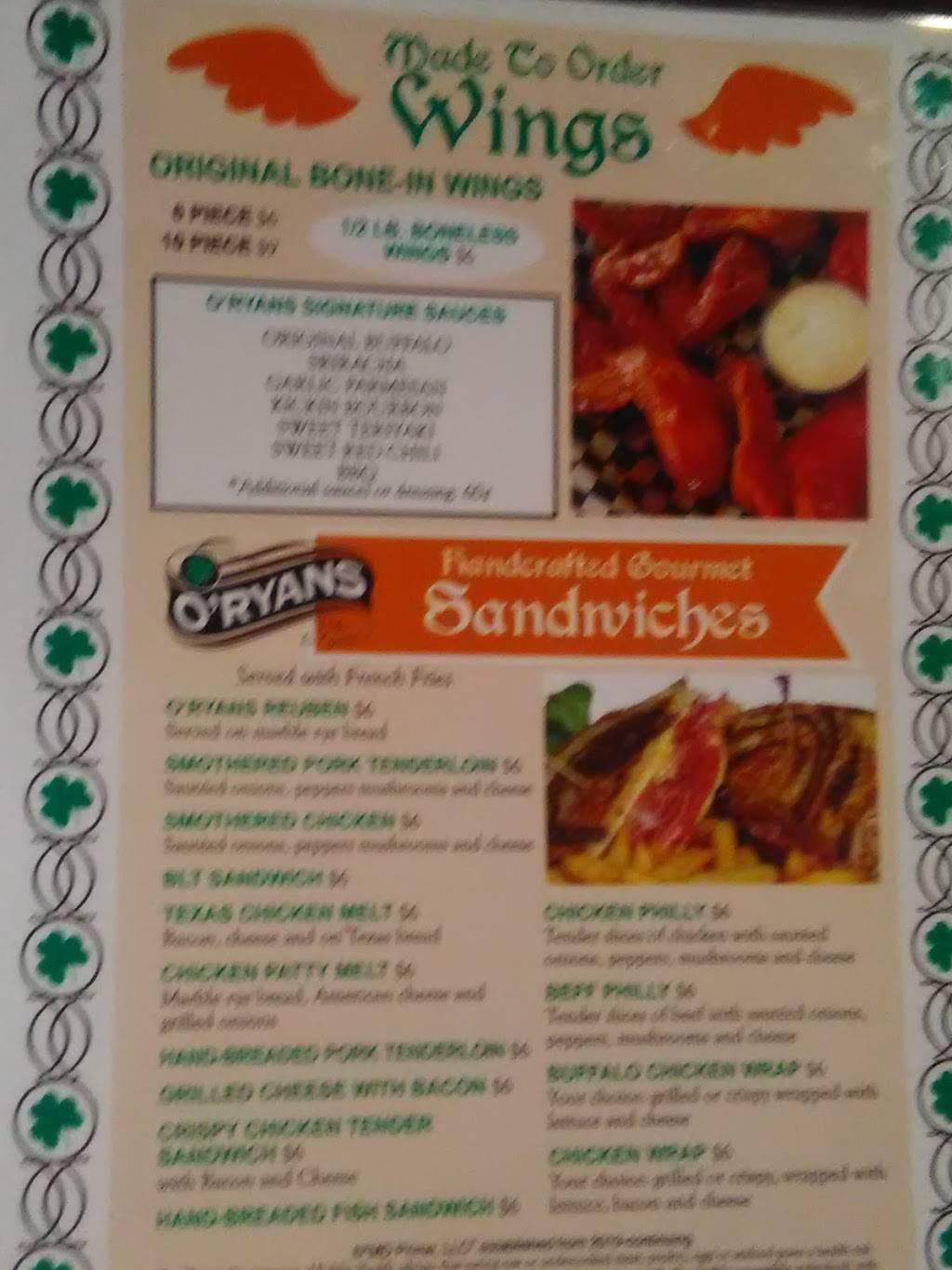 ORyans | restaurant | 57 W Edwardsville Rd, Wood River, IL 62095, USA | 6182162968 OR +1 618-216-2968