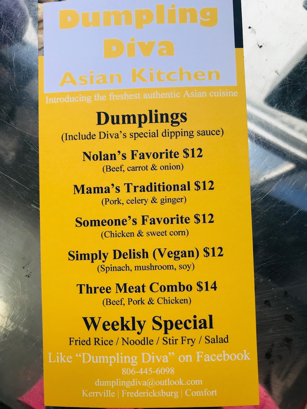 Dumpling Diva | restaurant | 108 W Main St, Johnson City, TX 78636, USA | 8064456098 OR +1 806-445-6098
