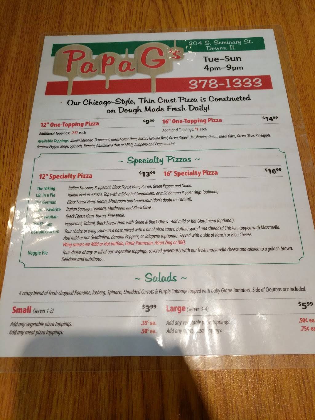 Papa Gs | restaurant | 204 S Seminary St, Downs, IL 61736, USA | 3093781333 OR +1 309-378-1333