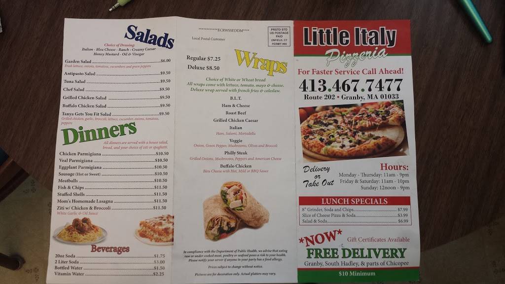 Little Italy Pizzeria | restaurant | 56 W State St, Granby, MA 01033, USA | 4134677477 OR +1 413-467-7477