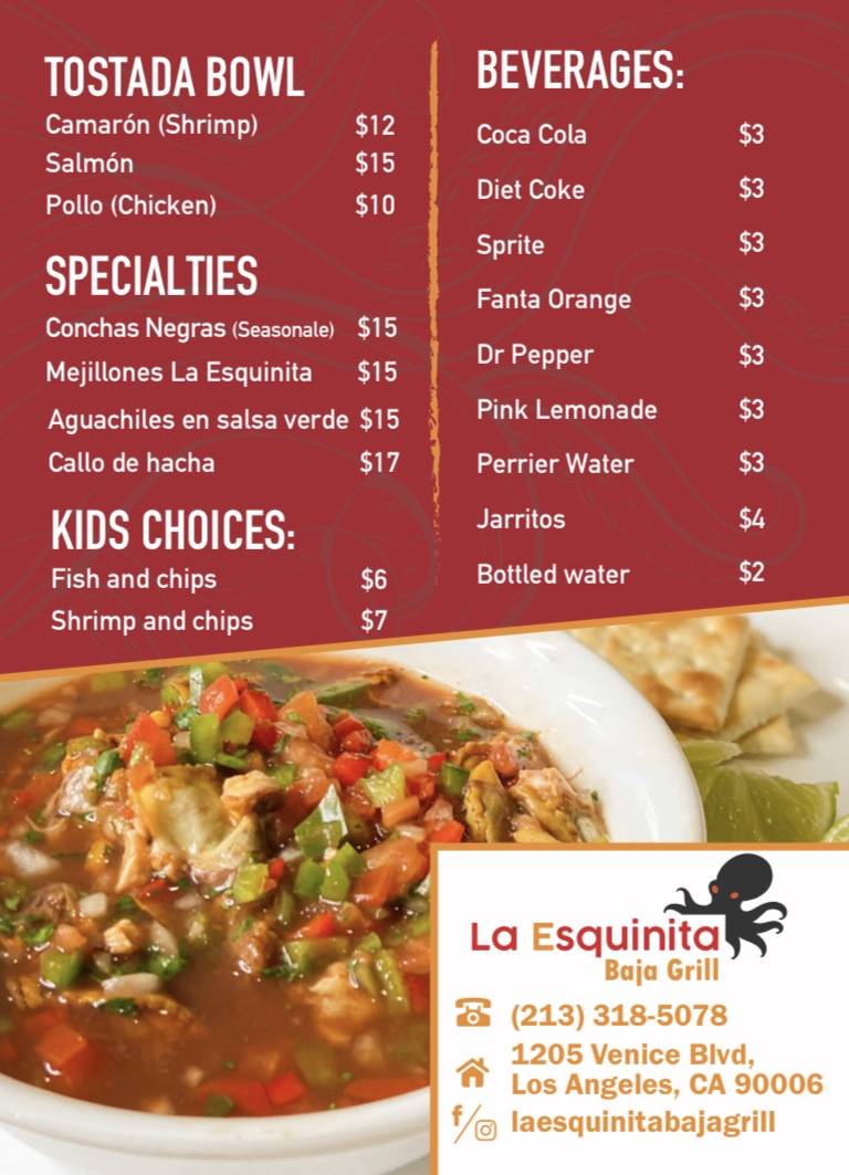 La Esquinita Baja Grill Seafood | meal takeaway | 1205 Venice Blvd, Los Angeles, CA 90006, USA | 2133185078 OR +1 213-318-5078