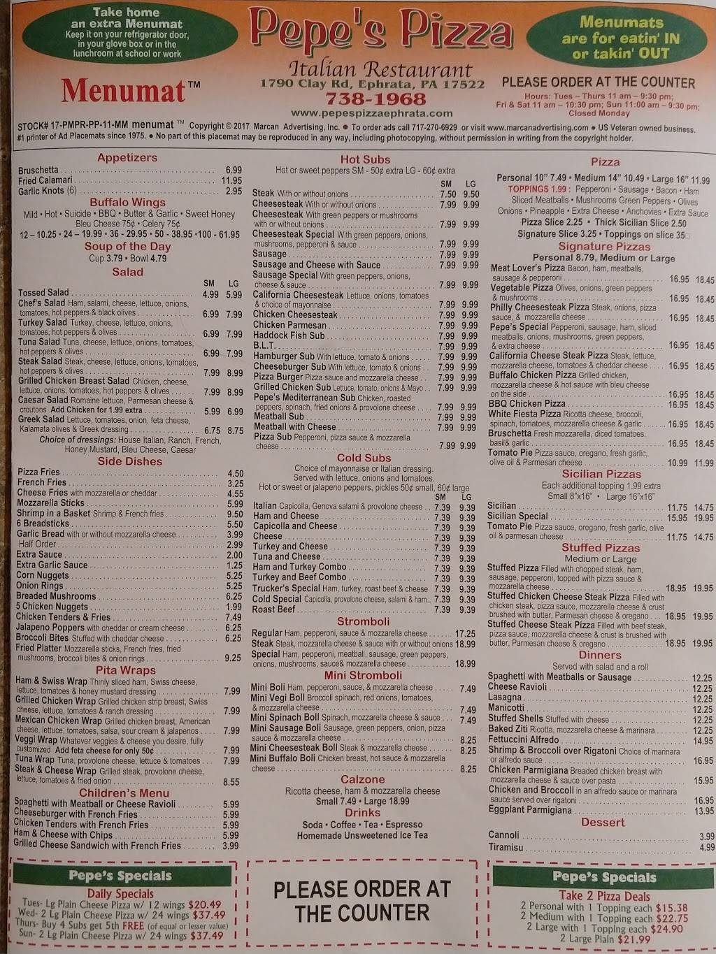 Pepes Pizza | restaurant | 1790 Clay Rd, Ephrata, PA 17522, USA | 7177381968 OR +1 717-738-1968