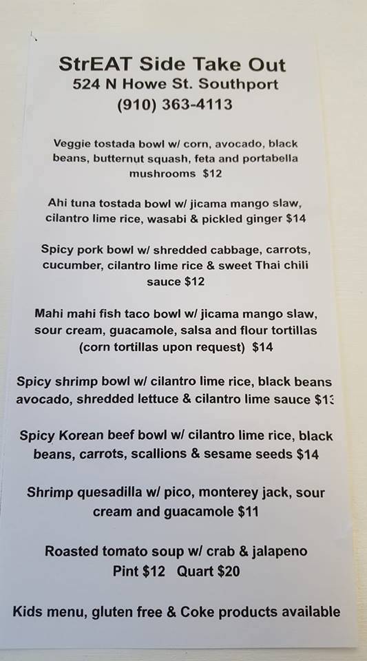 StrEAT Side Take Out | meal takeaway | 524 N Howe St, Southport, NC 28461, USA | 9103634113 OR +1 910-363-4113