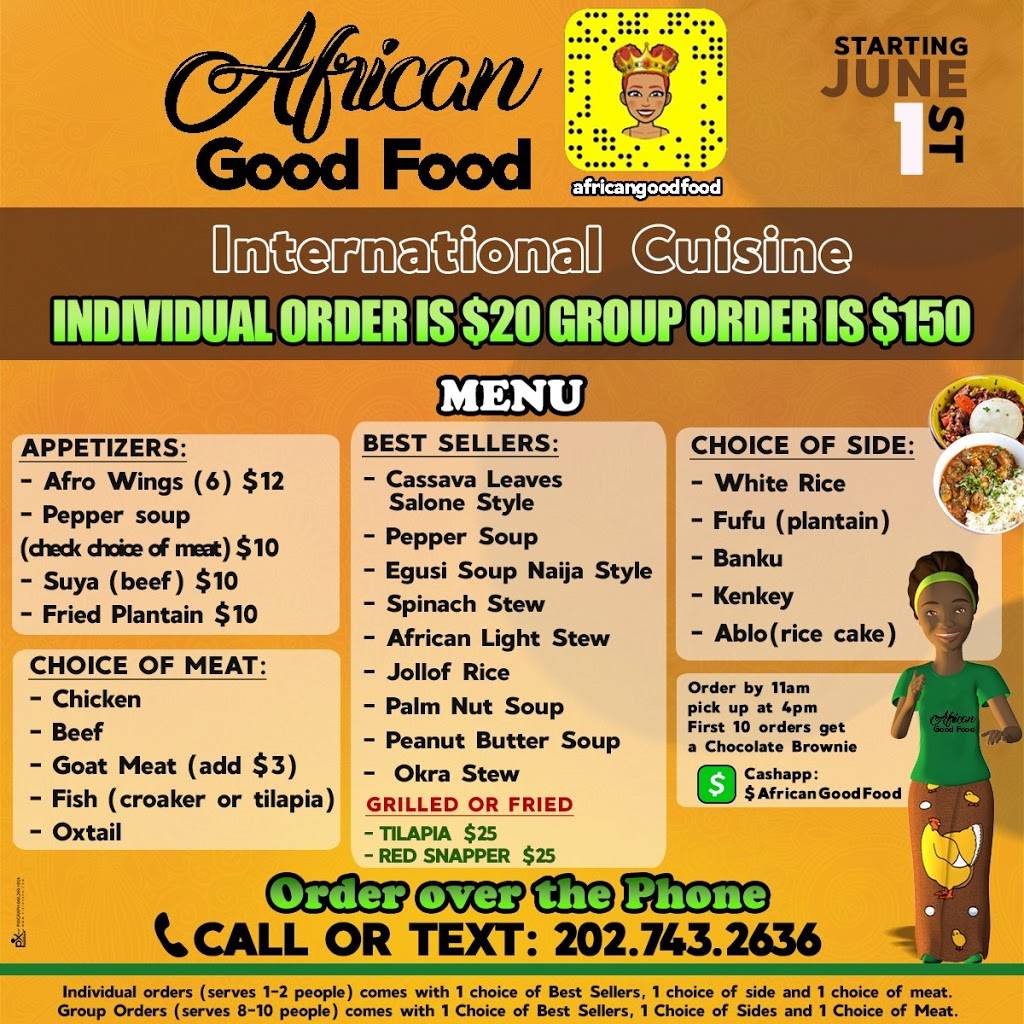 African Good Food LLC | restaurant | 10808 Ashfield Rd, Adelphi, MD 20783, USA | 2027432636 OR +1 202-743-2636