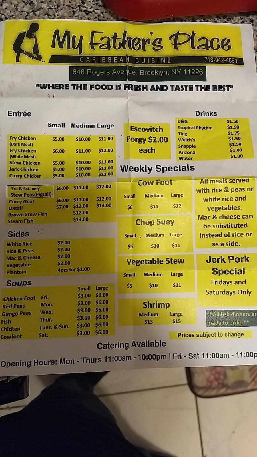 My Fathers Place | restaurant | 648 Rogers Ave, Brooklyn, NY 11226, USA | 7189424551 OR +1 718-942-4551