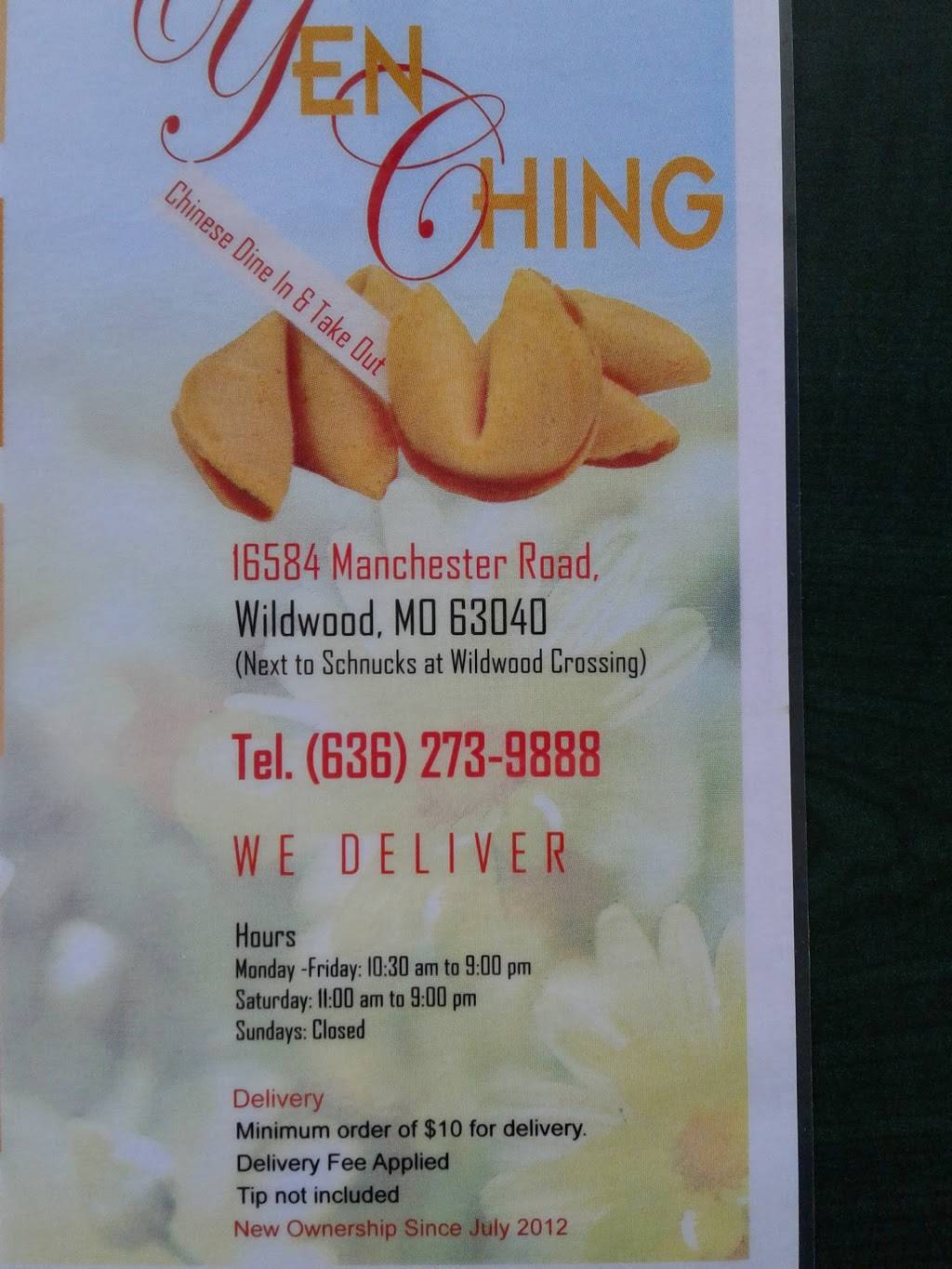 Yen Ching | restaurant | 16584 Manchester Rd, Wildwood, MO 63040, USA | 6362739888 OR +1 636-273-9888