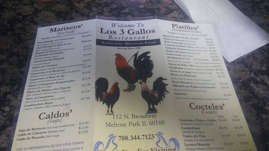 Los 3 Gallos | restaurant | 112 N 19th Ave, Melrose Park, IL 60160, USA | 7083447123 OR +1 708-344-7123