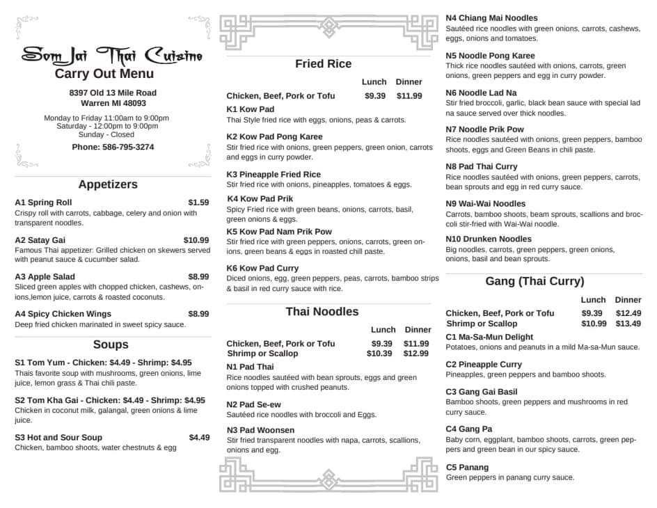 Som Jai Thai Cuisine | restaurant | 8397 E Thirteen Mile Rd, Warren, MI 48093, USA | 5867953274 OR +1 586-795-3274