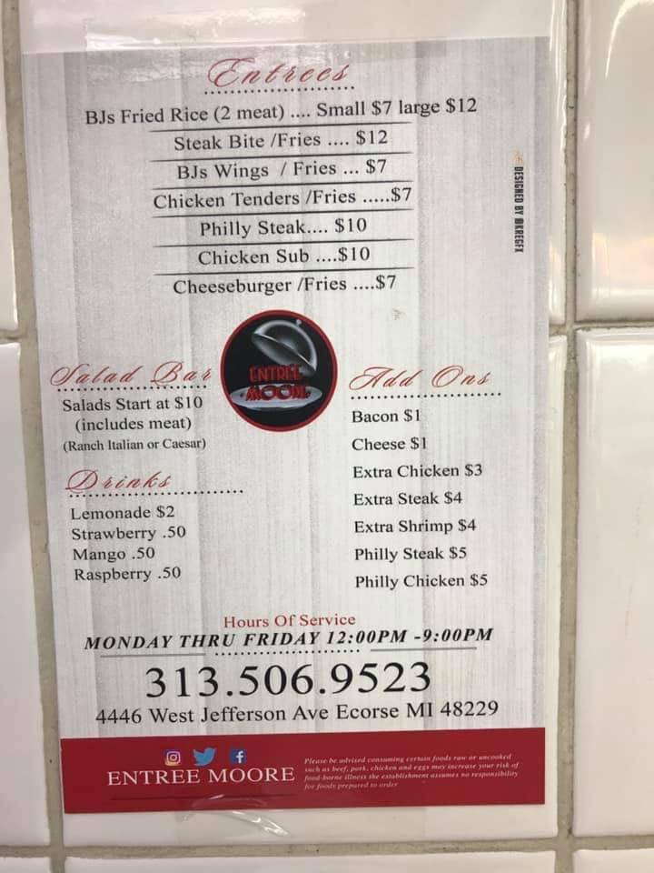 Entree Moore | restaurant | 4446 W Jefferson Ave, Ecorse, MI 48229, USA | 3135069523 OR +1 313-506-9523