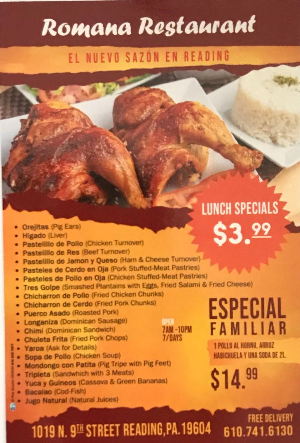 Romana restaurant | restaurant | 1019 N 9th St, Reading, PA 19604, USA | 6107416130 OR +1 610-741-6130