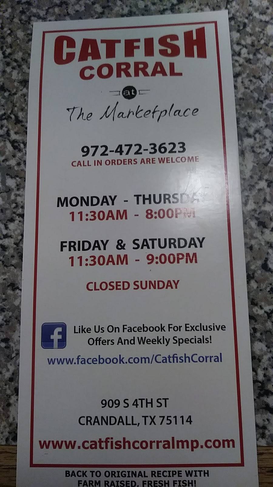 Catfish Corral | restaurant | 909 FM148, Crandall, TX 75114, USA | 9724723623 OR +1 972-472-3623