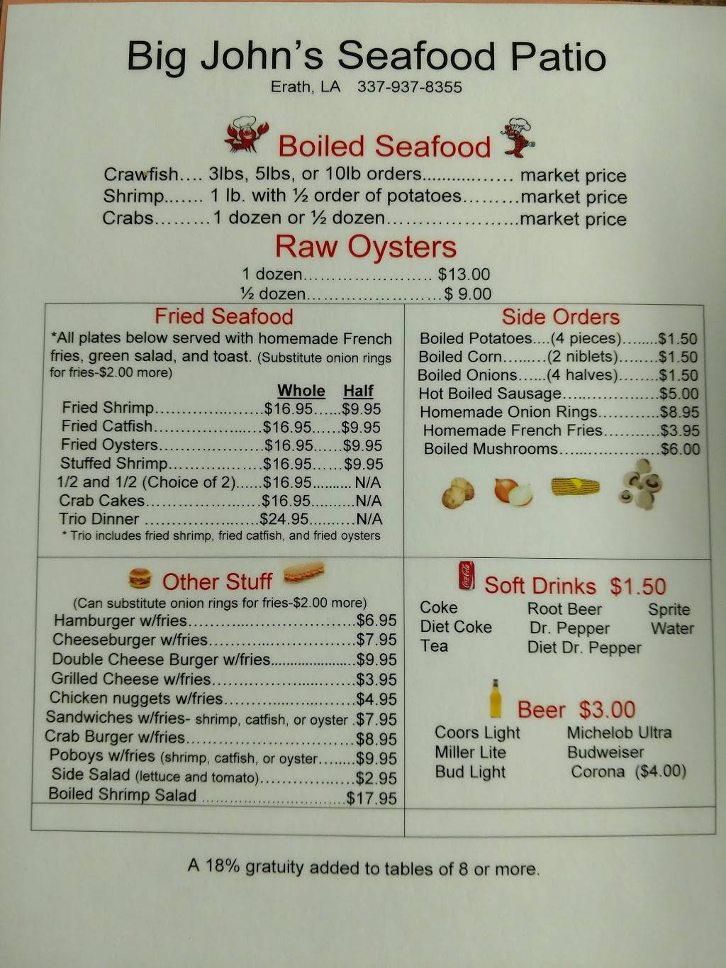 Big Johns Seafood | restaurant | 3630 Broadview Dr, Erath, LA 70533, USA | 3379378355 OR +1 337-937-8355