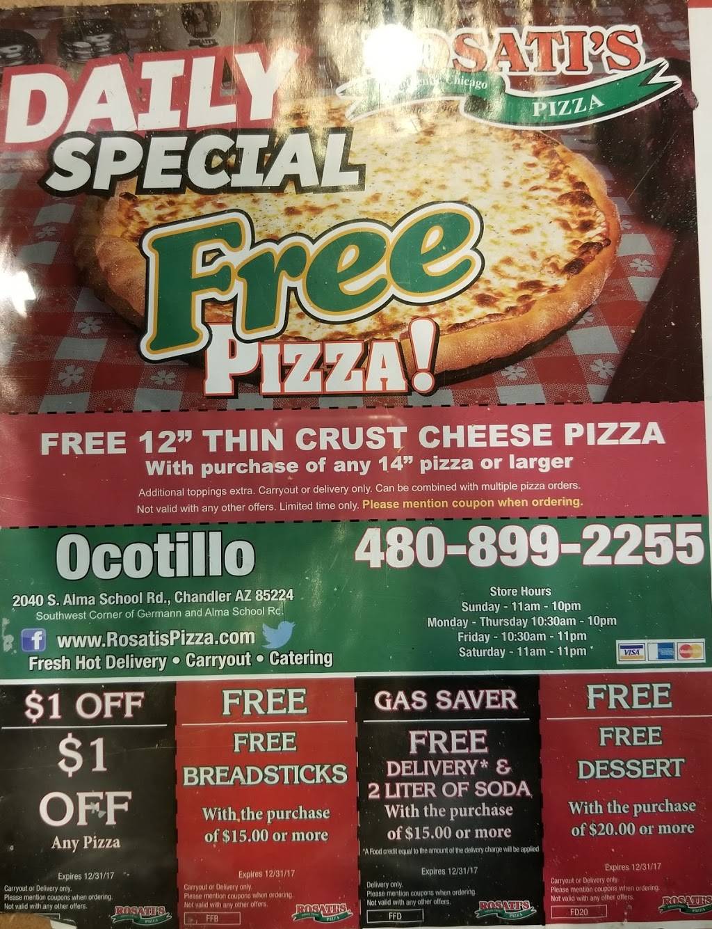 Rosatis Pizza | restaurant | 2040 S Alma School Rd #11, Chandler, AZ 85286, USA | 4808992255 OR +1 480-899-2255