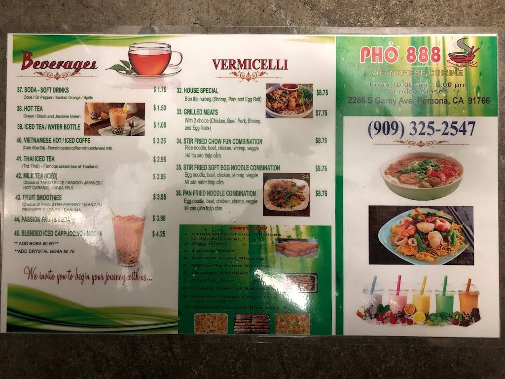 pho 888 pomona | restaurant | 2266 S Garey Ave, Pomona, CA 91766, USA | 9093252547 OR +1 909-325-2547