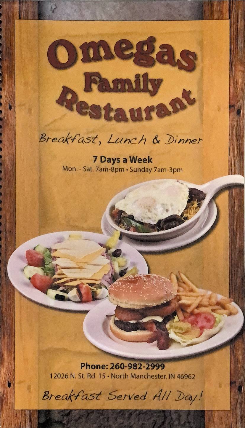 Omegas Family Restaurant | restaurant | 12026 IN-15, North Manchester, IN 46962, USA | 2609822999 OR +1 260-982-2999