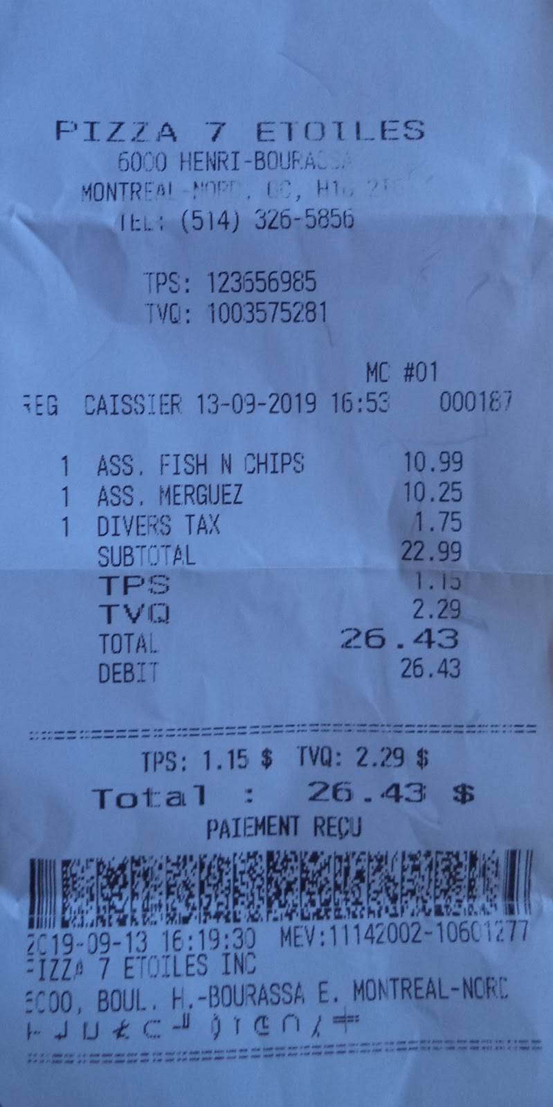 Pizza 7 Etoiles | restaurant | 6000 Boul Henri-Bourassa E, Montréal-Nord, QC H1G 2T6, Canada | 5143265856 OR +1 514-326-5856