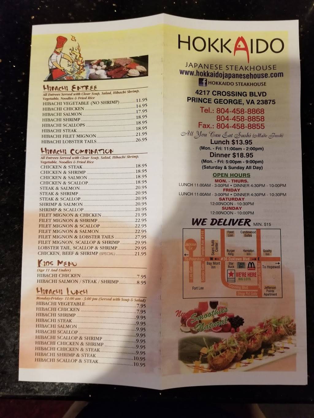 Hokkaido Japanese Steakhouse | restaurant | 4217 Crossings Blvd, Prince George, VA 23875, USA | 8044588868 OR +1 804-458-8868
