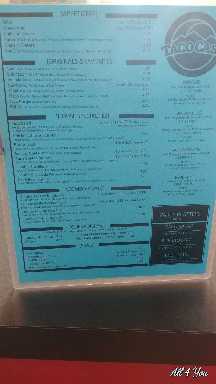 Taco Casa | restaurant | 4600 Smith Rd, Norwood, OH 45212, USA | 5138279440 OR +1 513-827-9440