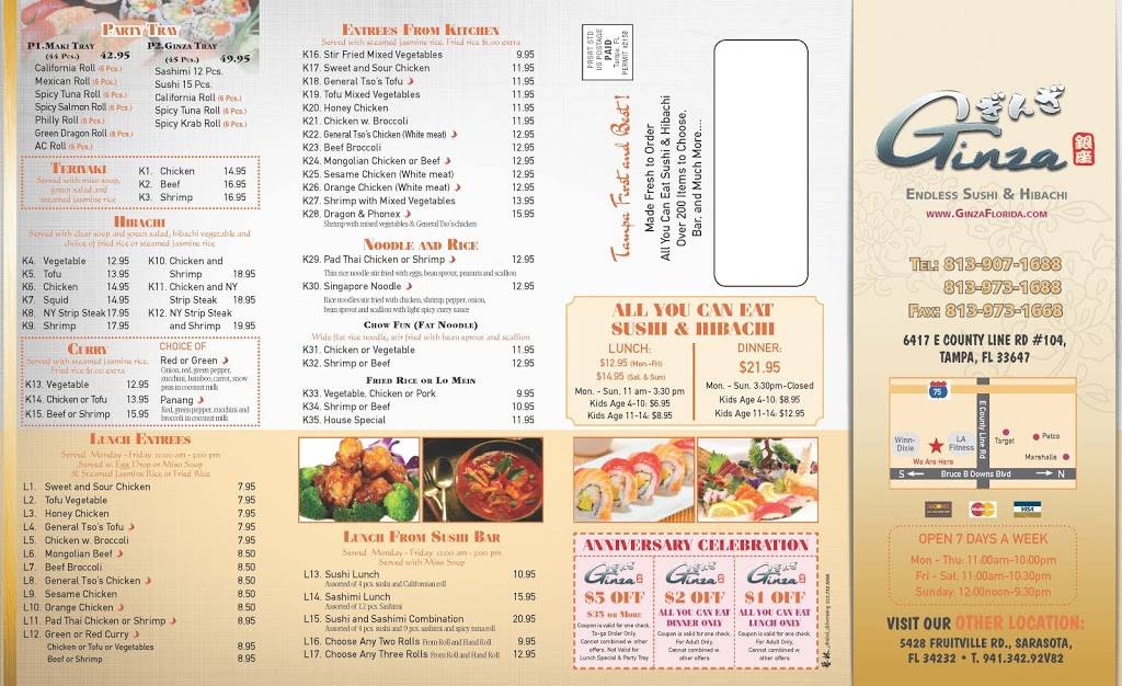 Ginza | restaurant | 6417 E County Line Rd ste 104, Tampa, FL 33647, USA | 8139071688 OR +1 813-907-1688