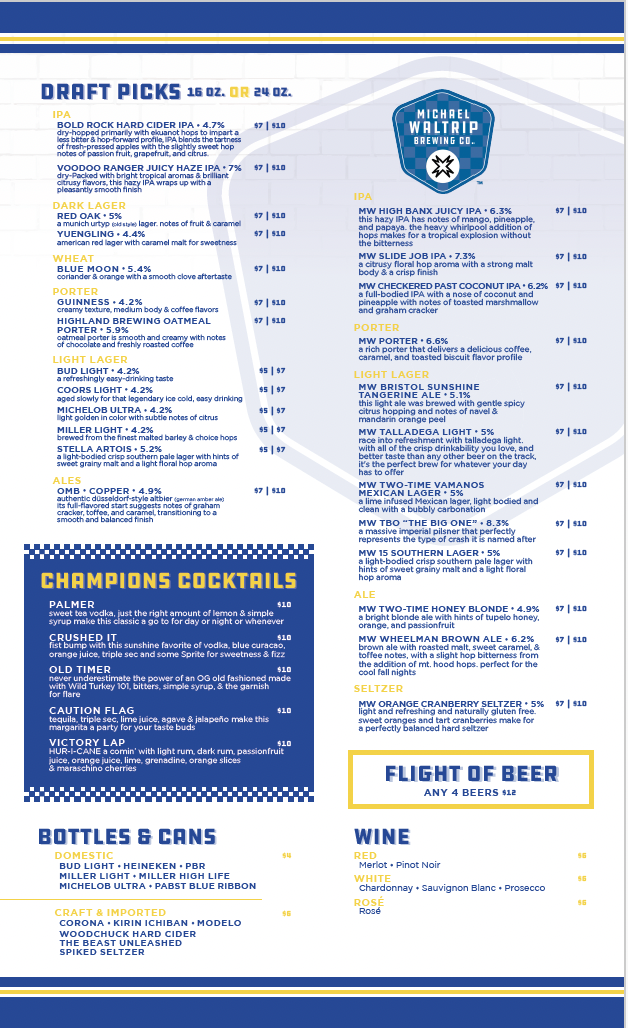 Michael Waltrip Taproom | restaurant | 7731 Gateway Ln NW, Concord, NC 28027, USA | 7049100280 OR +1 704-910-0280