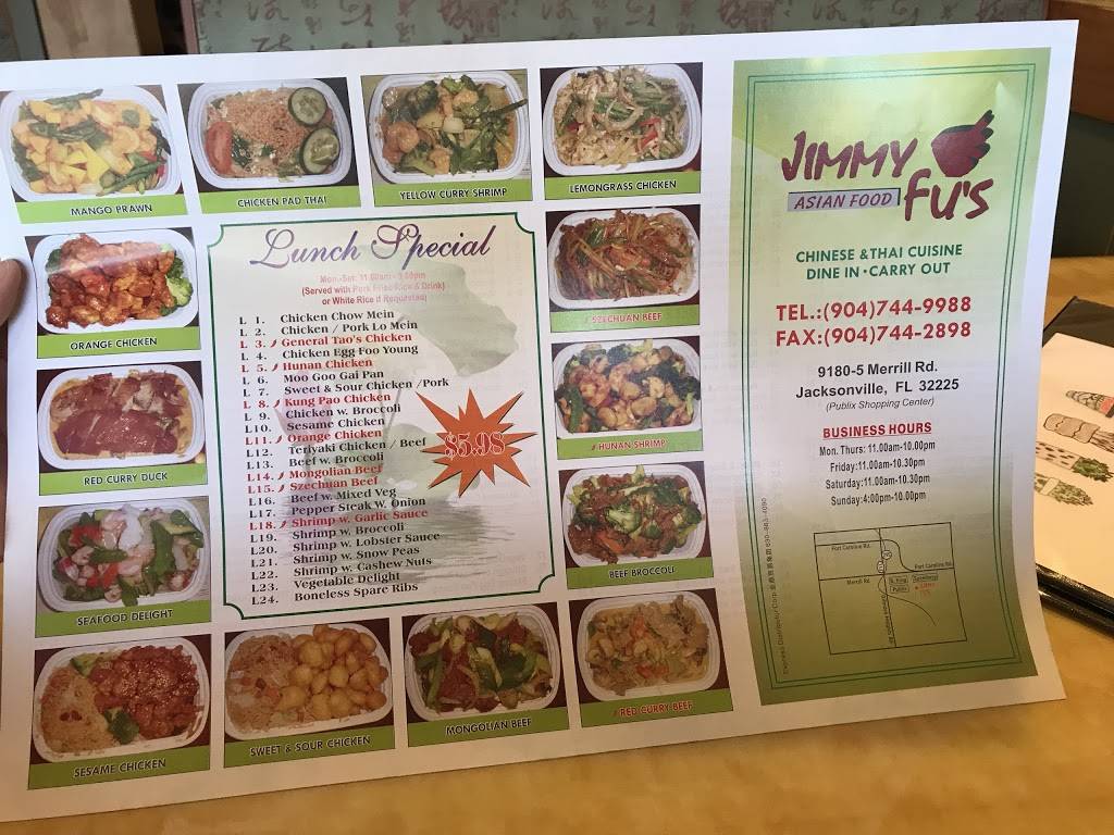 Jimmy Fus Asian Restaurant | restaurant | 9100-14 Merrill Rd, Jacksonville, FL 32225, USA | 9047449988 OR +1 904-744-9988