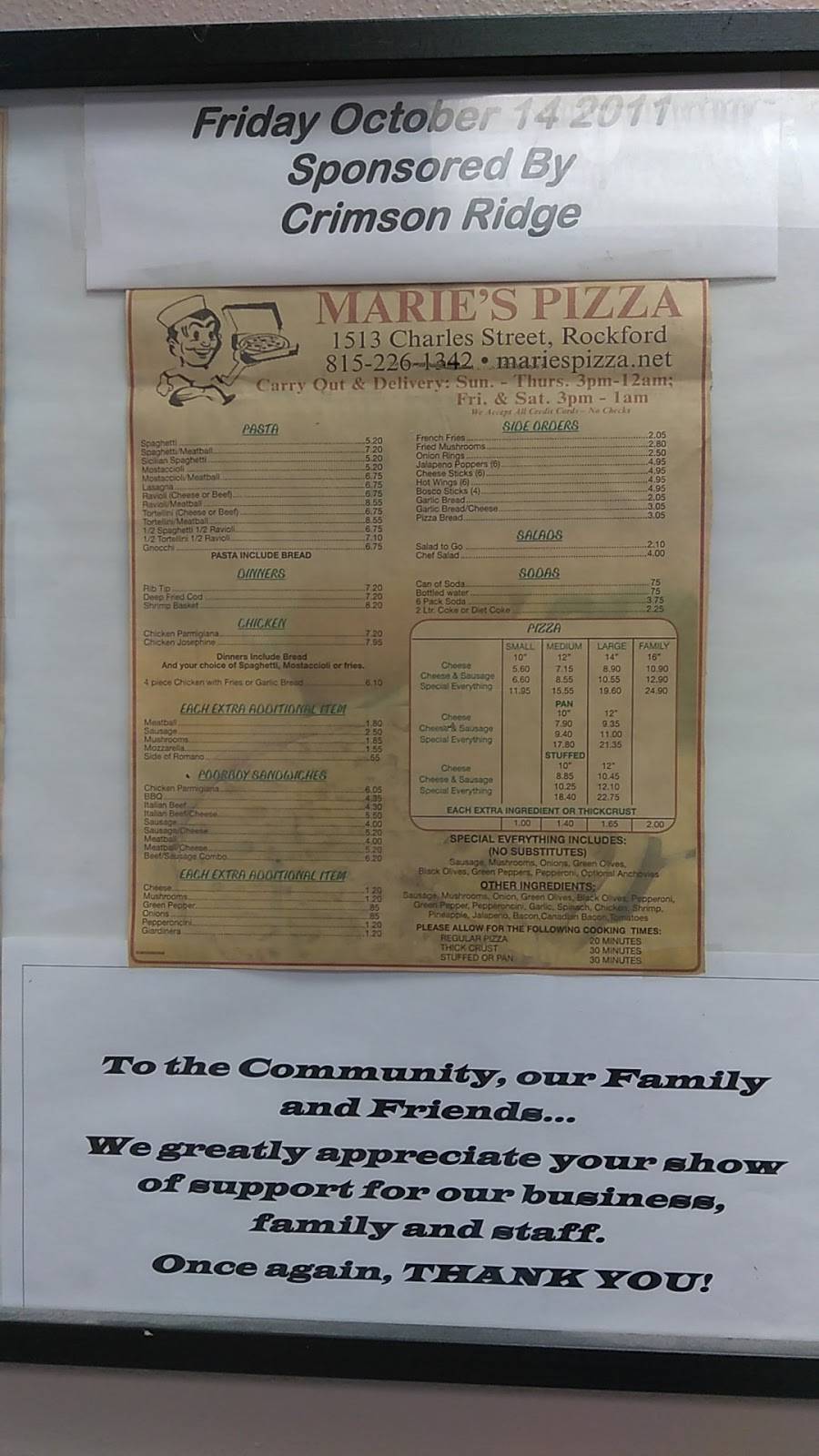 Maries Pizza | restaurant | 1513 Charles St, Rockford, IL 61104, USA | 8152261342 OR +1 815-226-1342