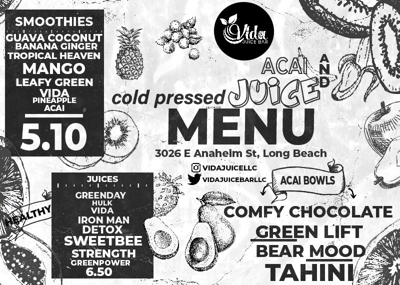 Vida Juice LLC | restaurant | 3026 E Anaheim St, Long Beach, CA 90804, USA | 5625889094 OR +1 562-588-9094