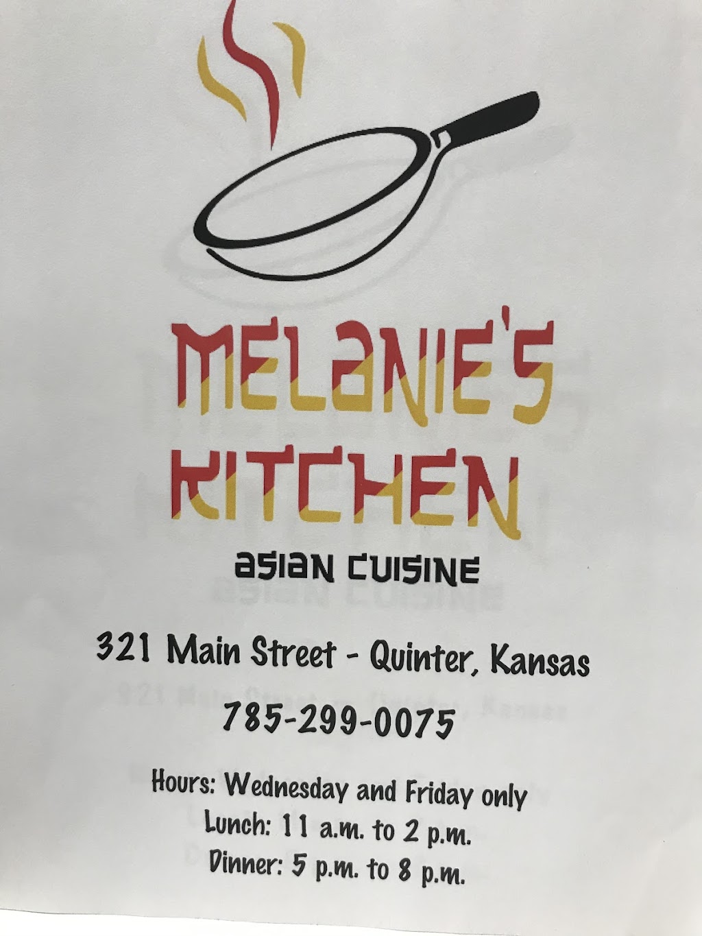 Melanies Kitchen Asian Cuisine | restaurant | 321 Main St, Quinter, KS 67752, USA | 7852990075 OR +1 785-299-0075