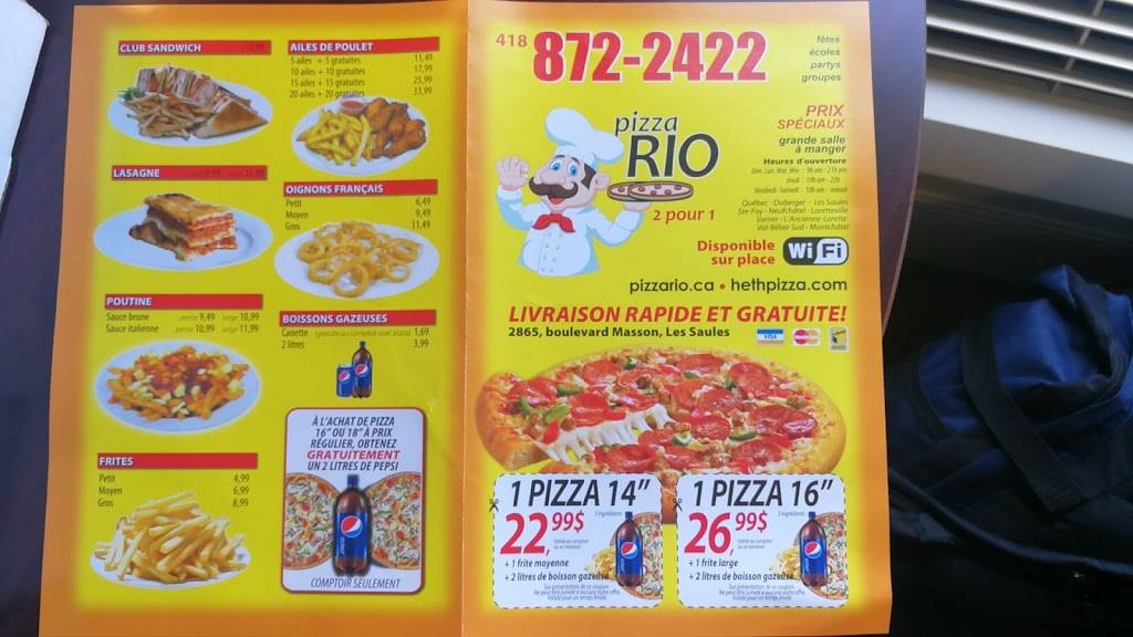 Pizza Rio | restaurant | 2865 Boulevard Masson, Québec, QC G1P 1J7, Canada | 4188722422 OR +1 418-872-2422