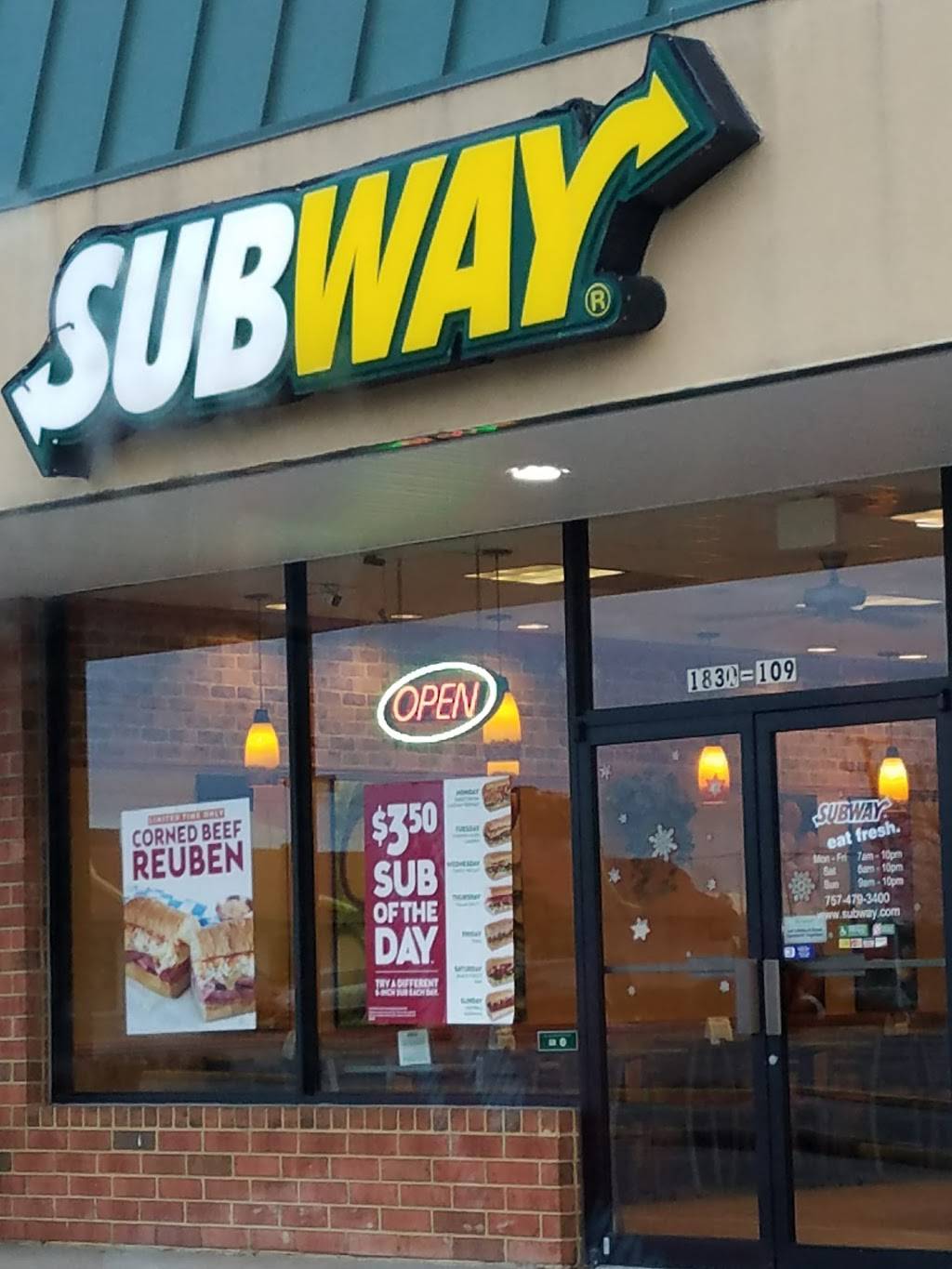 Subway | restaurant | 1830 Kempsville Rd, Virginia Beach, VA 23464, USA | 7574793400 OR +1 757-479-3400