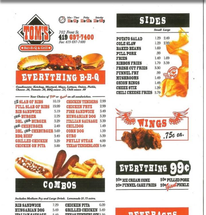 Toms B.B.Q & Grill | restaurant | 702 Front St, Toledo, OH 43605, USA | 4196977400 OR +1 419-697-7400