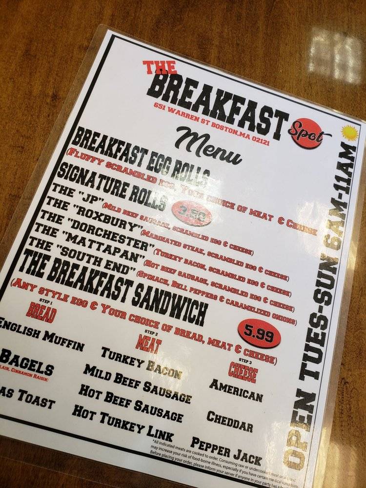The Breakfast Spot | restaurant | 651 Warren St, Boston, MA 02121, USA | 8579908854 OR +1 857-990-8854