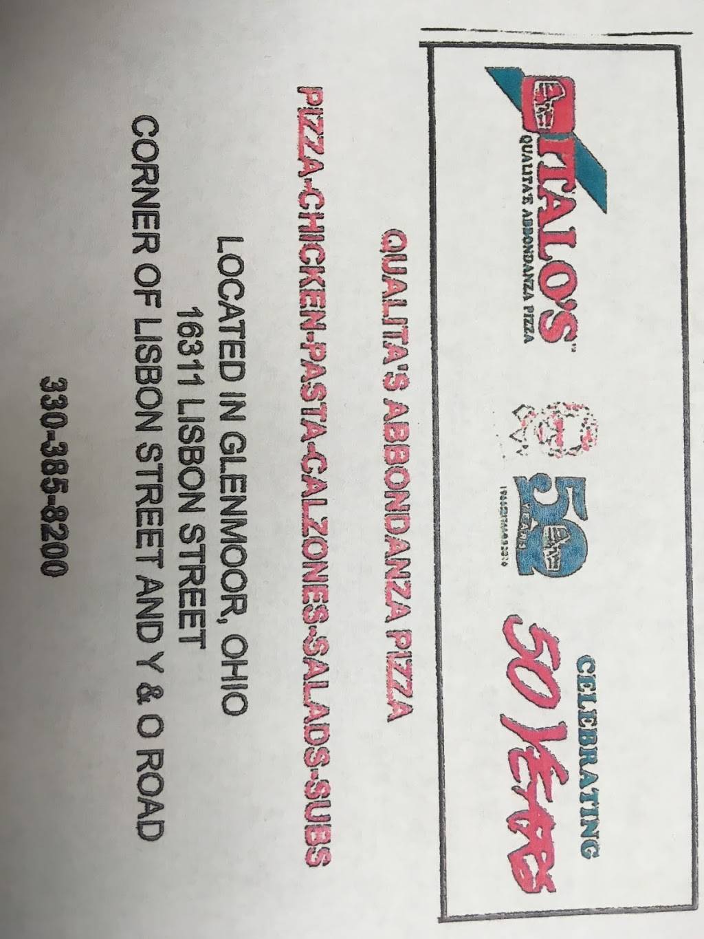 Italos Pizza - Glenmoor | restaurant | 16311 Lisbon St, East Liverpool, OH 43920, USA | 3303858200 OR +1 330-385-8200