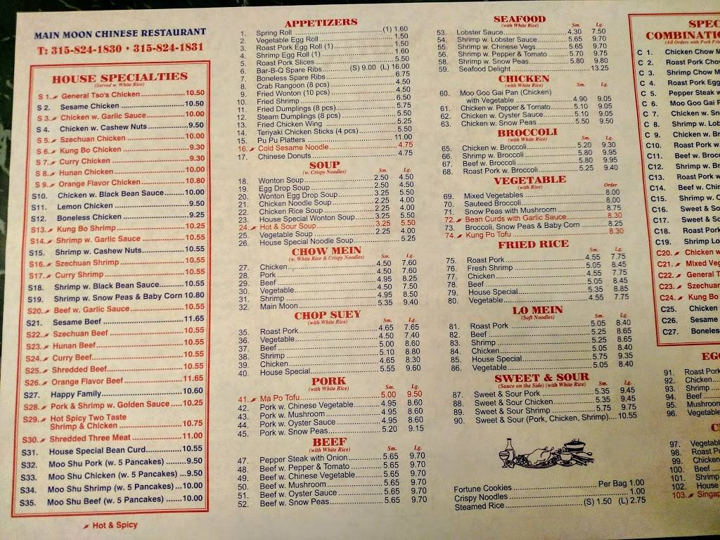 Main Moon | restaurant | 24 Utica St, Hamilton, NY 13346, USA | 3158241830 OR +1 315-824-1830