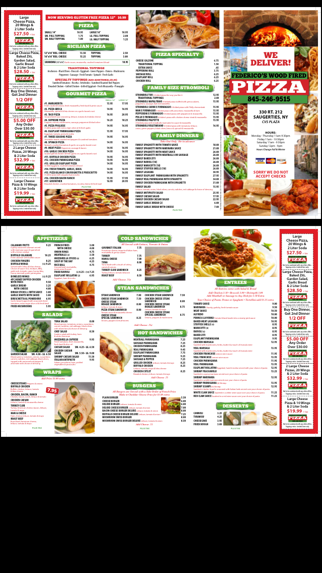 Federicos | restaurant | 330 NY-212, Saugerties, NY 12477, USA | 8452469515 OR +1 845-246-9515