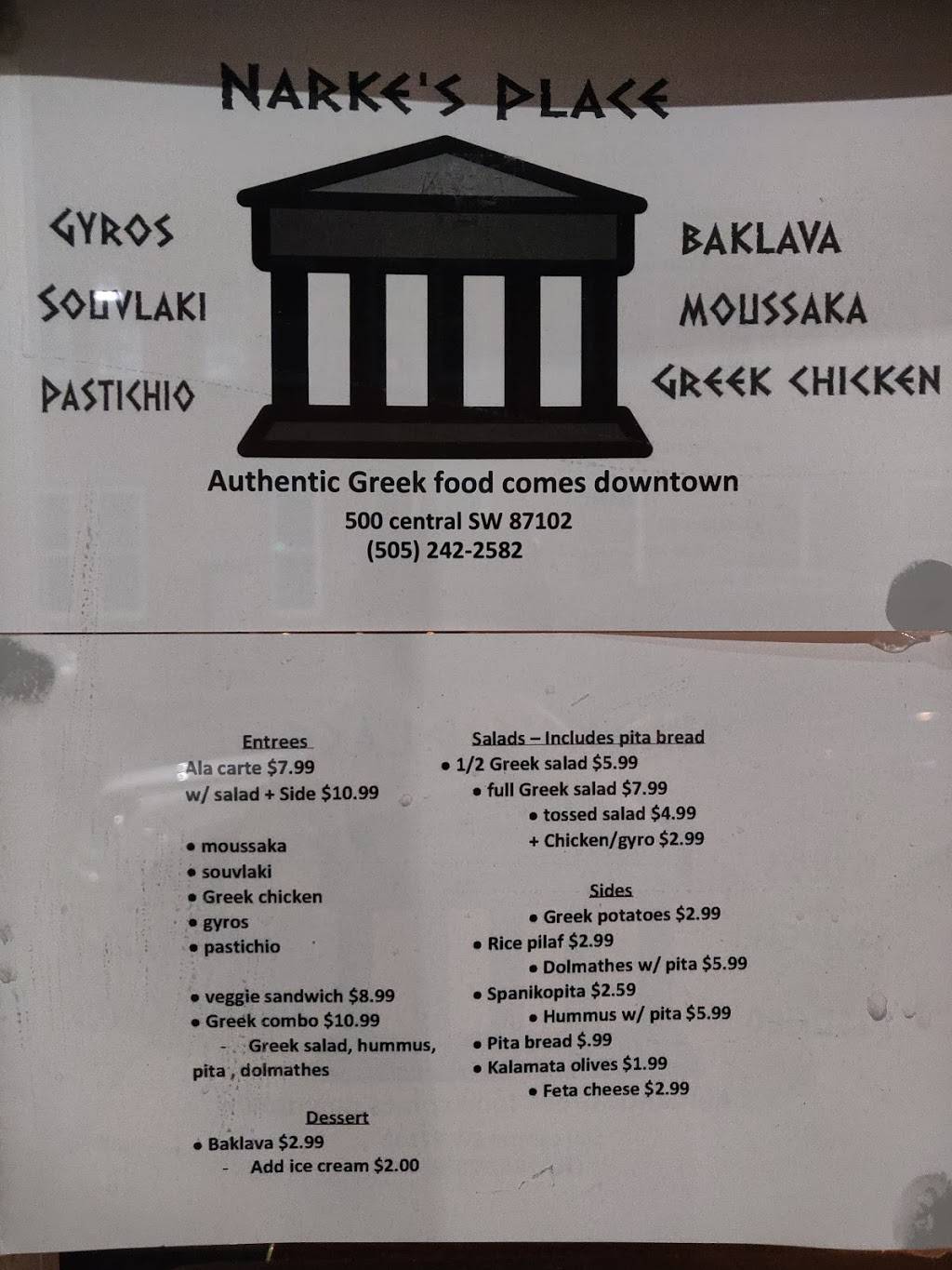 Narkes Greek Food | restaurant | 500 Central Ave SW, Albuquerque, NM 87102, USA | 5052422582 OR +1 505-242-2582