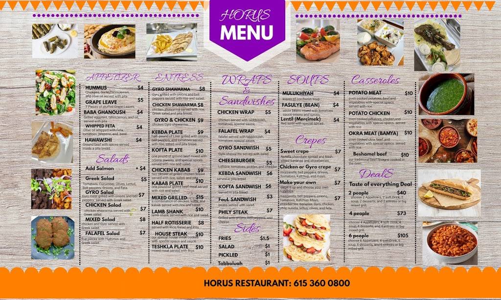 Horus Restaurant | restaurant | 1110 Murfreesboro Pike, Nashville, TN 37217, USA | 6153600800 OR +1 615-360-0800