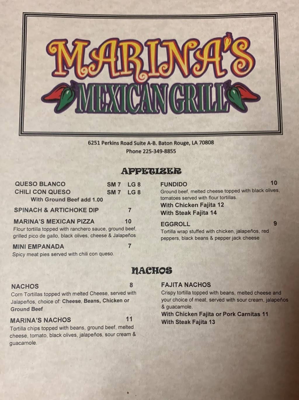 Marinas Mexican Grill | restaurant | 6251 Perkins Rd, Baton Rouge, LA 70808, USA | 2253498855 OR +1 225-349-8855