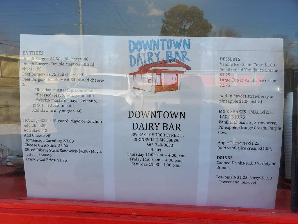 Downtown Dairy Bar | restaurant | 309 E Church St, Booneville, MS 38829, USA | 6623400833 OR +1 662-340-0833