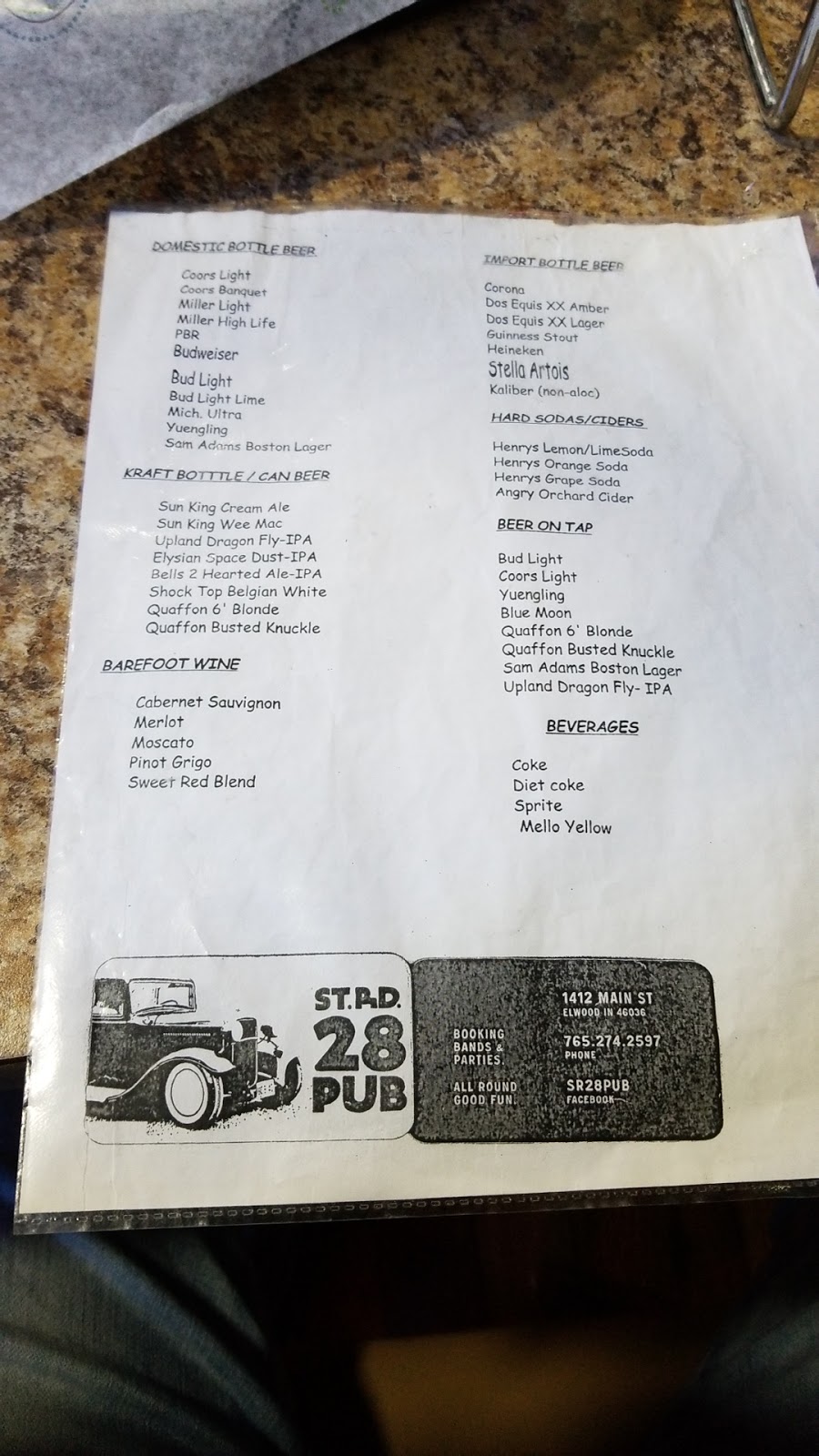 ST RD 28 PUB | restaurant | 1412 Main St, Elwood, IN 46036, USA | 7655518080 OR +1 765-551-8080