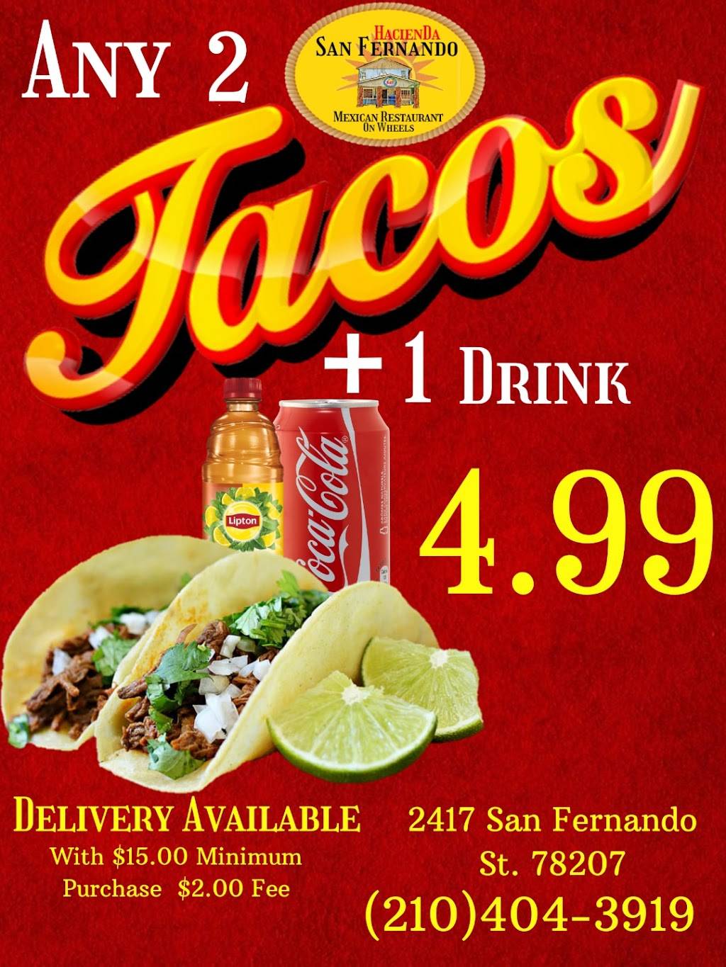 Hacienda San Fernando | restaurant | 2417 San Fernando St, San Antonio, TX 78207, USA | 2104043919 OR +1 210-404-3919
